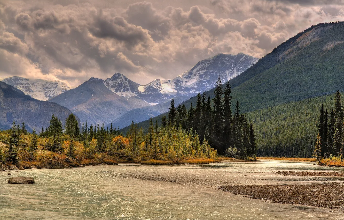 Photo wallpaper the sun, mountains, nature, river