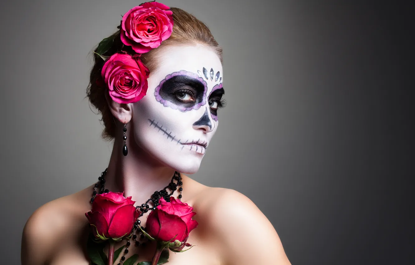 Photo wallpaper woman, pose, makeup, day of the dead