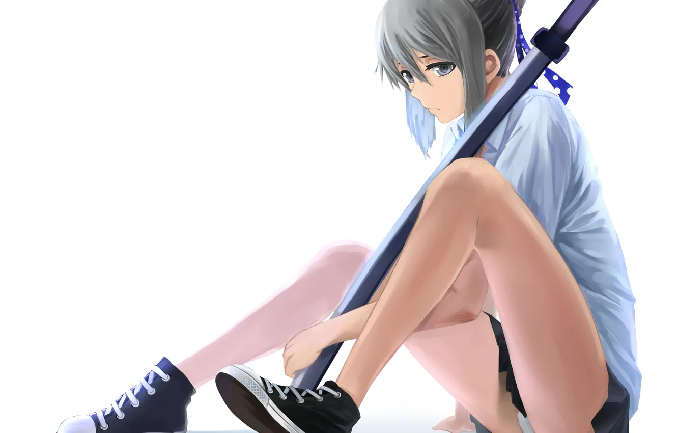 Photo wallpaper girl, feet, sword
