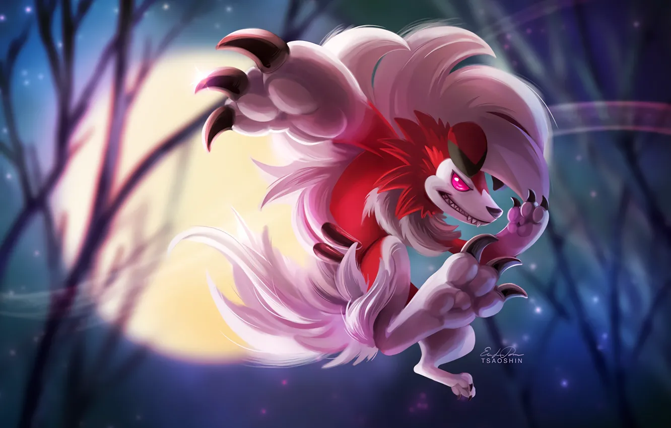 Photo wallpaper game, forest, fox, trees, night, lion, animal, fang