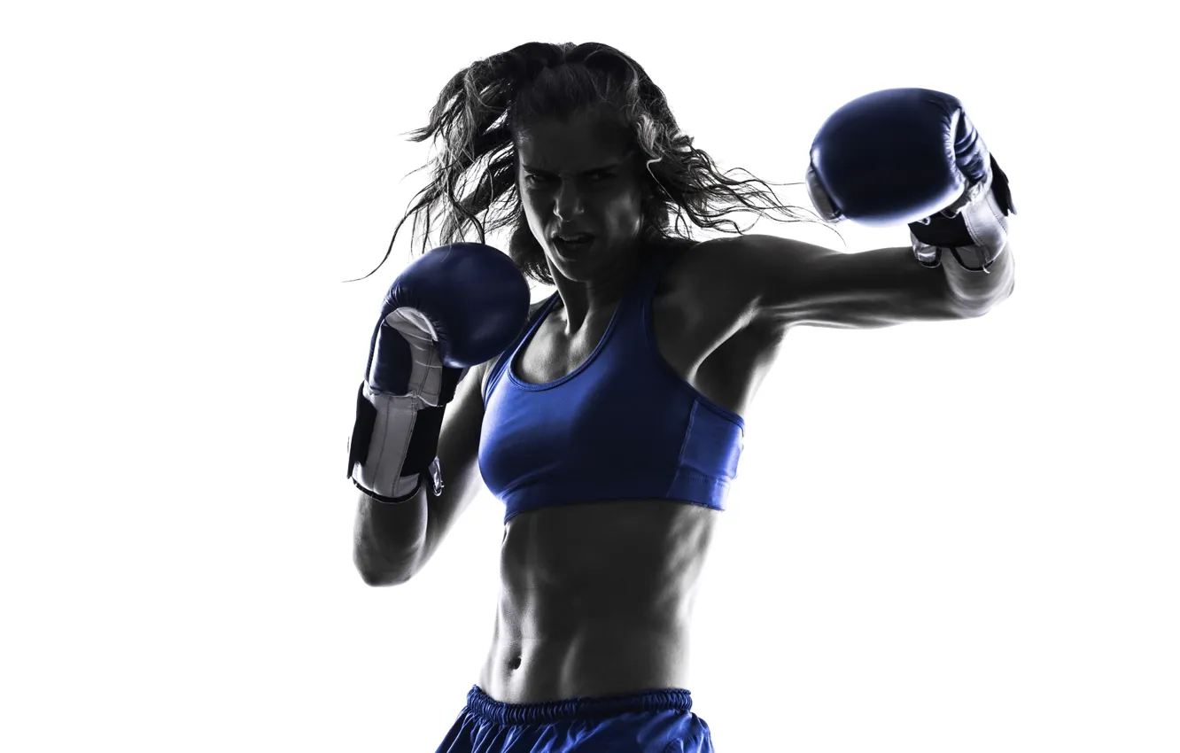 Photo wallpaper woman, silhouette, kickboxing