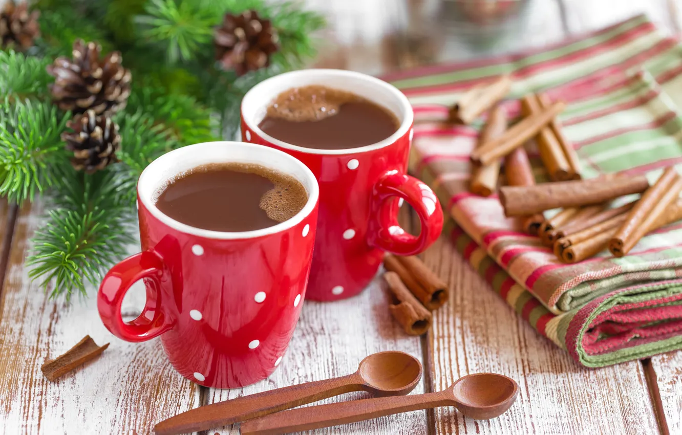 Photo wallpaper coffee, cinnamon, fir-tree branches