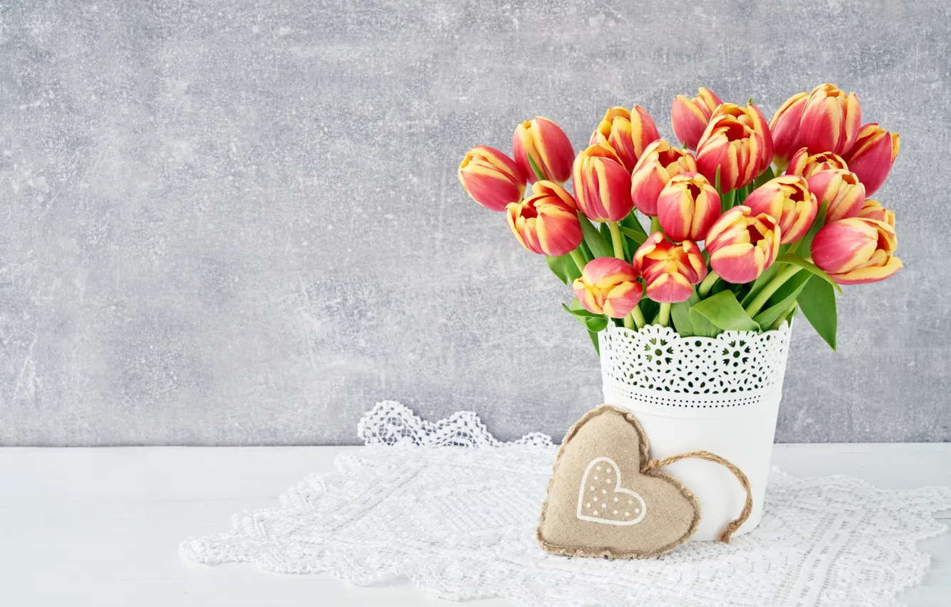 Photo wallpaper love, flowers, heart, bouquet, colorful, tulips, red, love