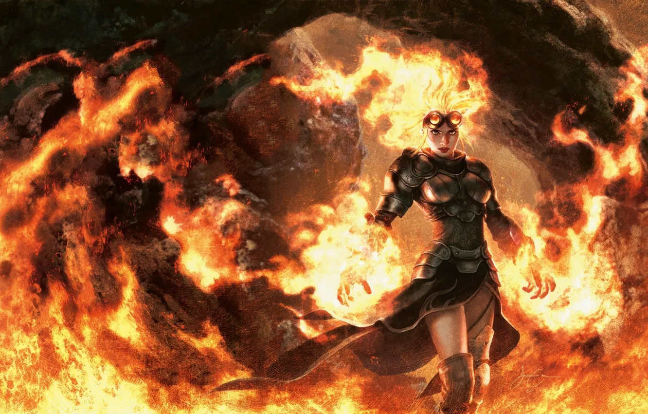 Photo wallpaper girl, fire, flame, armor, MAG, fire, flame, girl
