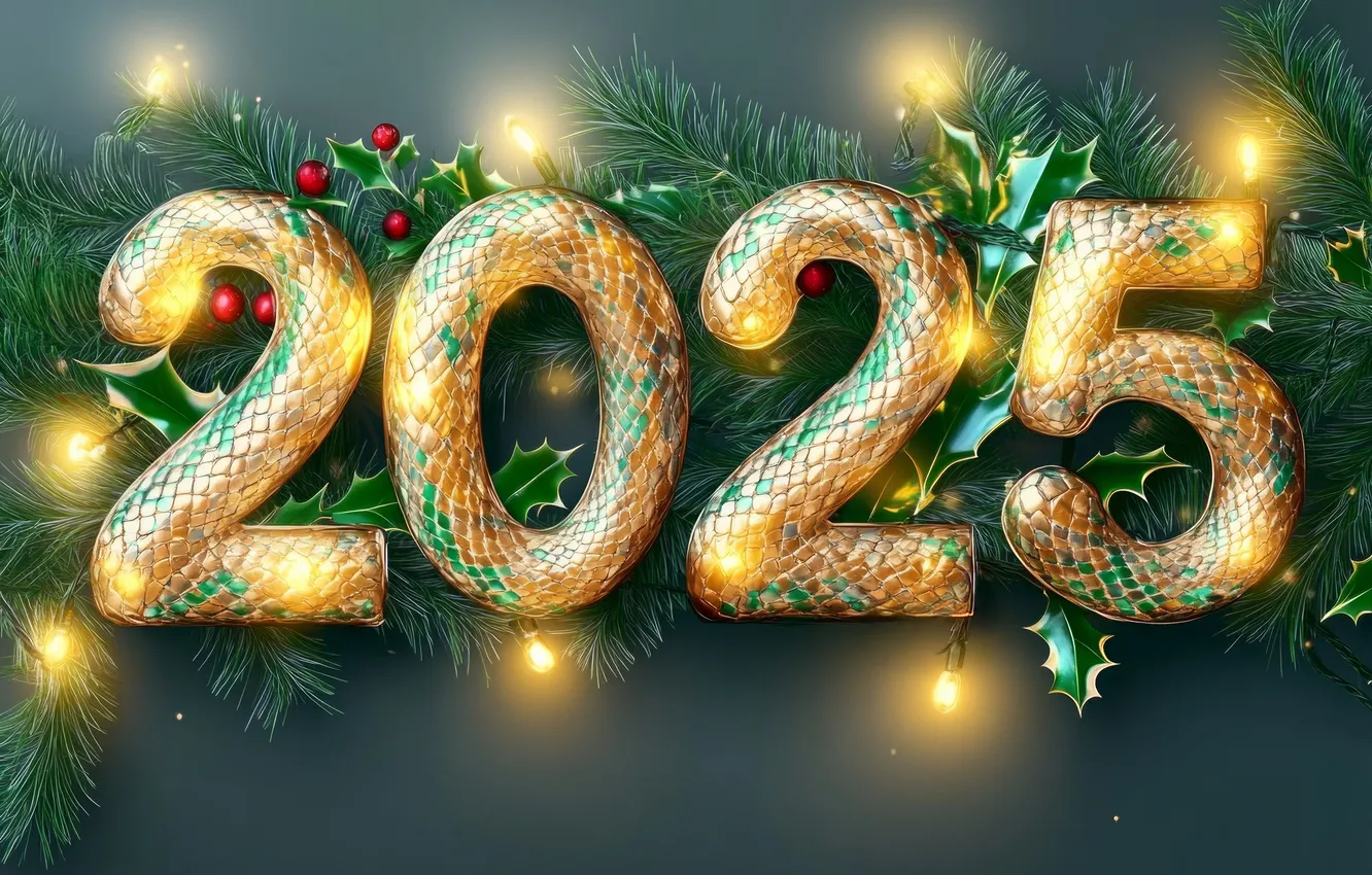 Photo wallpaper light, branches, lights, berries, new year, snake, scales, figures