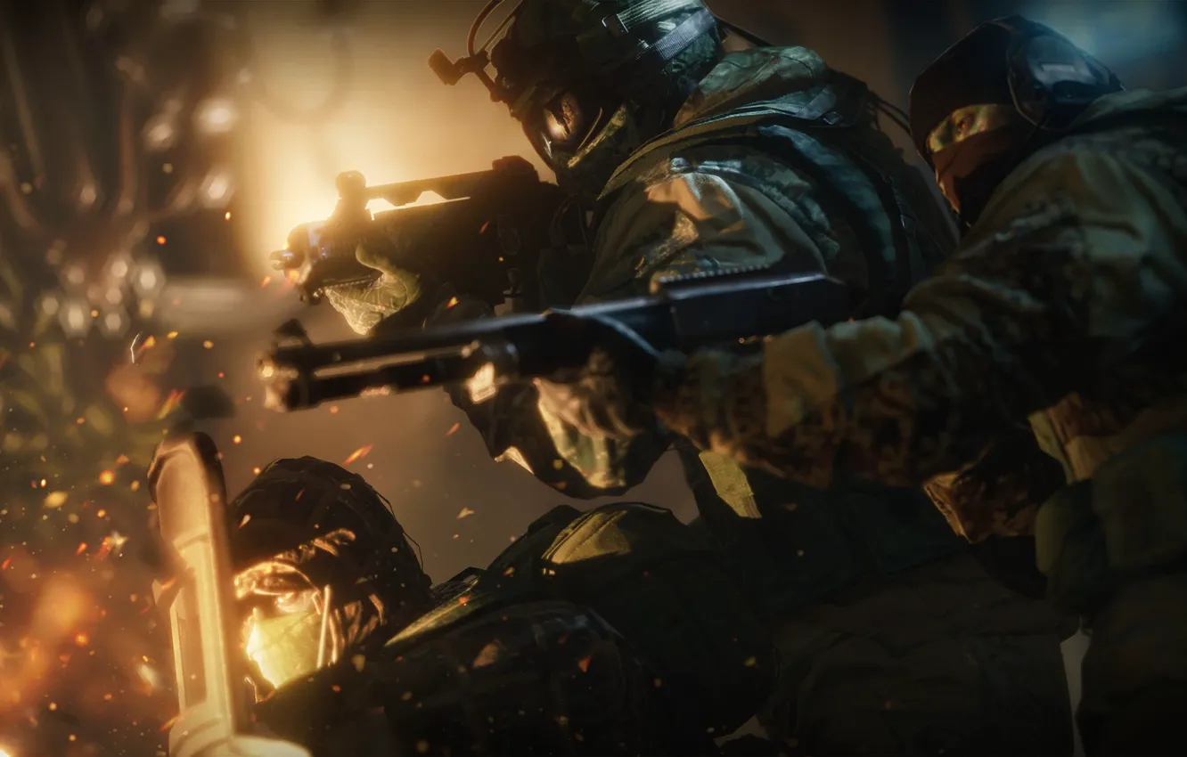 Photo wallpaper soldiers, machine, shooting, shotgun, Rainbow Six, victories