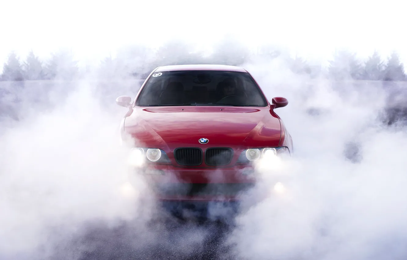 Photo wallpaper BMW, Red, Smoke, E39, M5