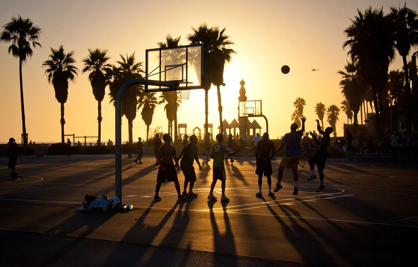 Photo wallpaper summer, california, basketball, sunset, usa, los angeles, venice beach