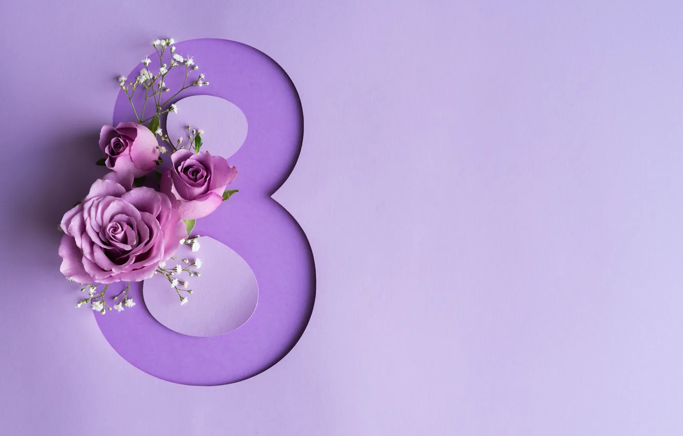 Photo wallpaper flowers, figures, March 8, flowers, spring, number, Happy, women's day