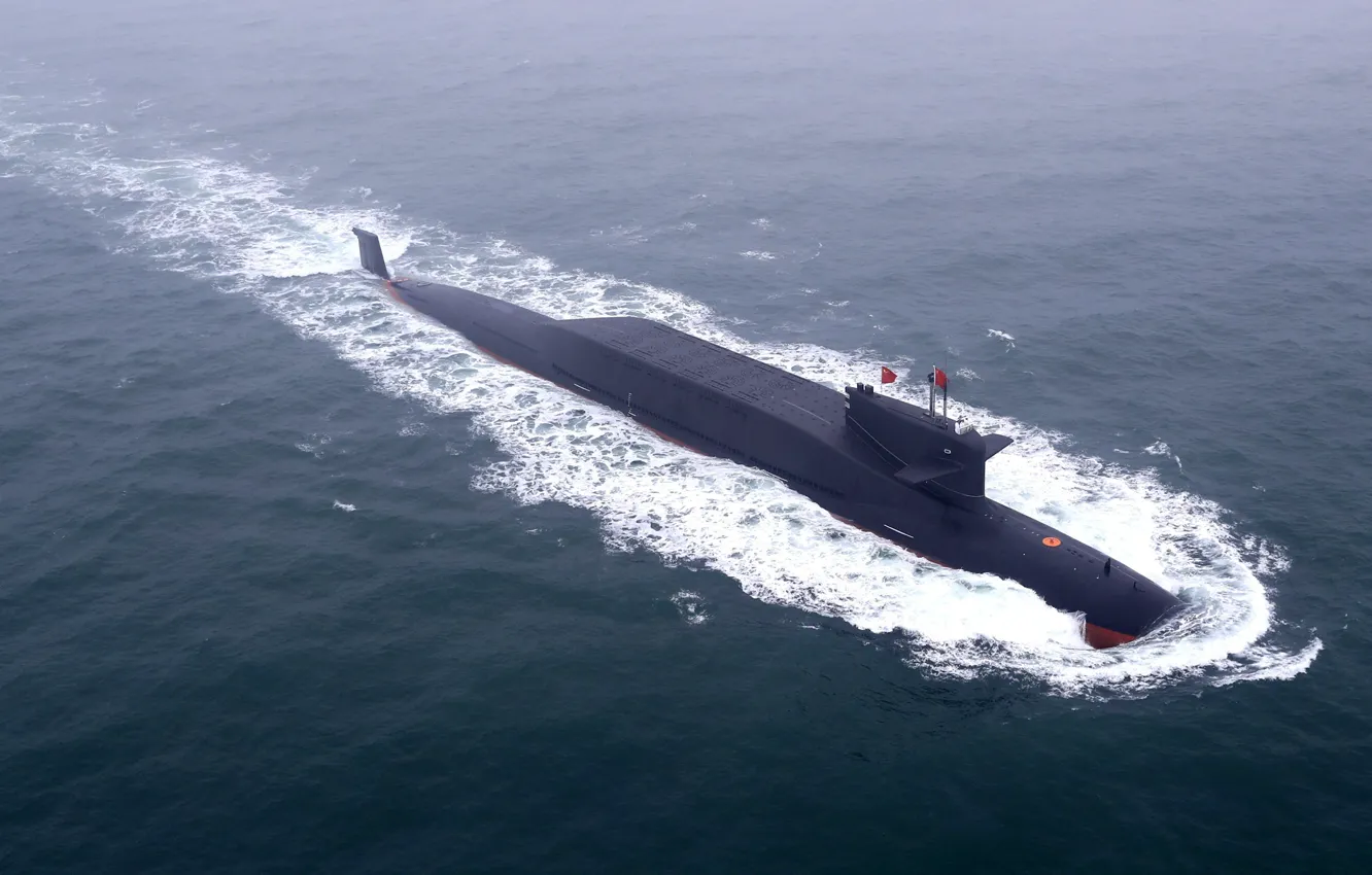 Photo wallpaper Wave, SSBN, Nuclear submarine, THE CHINESE NAVY, Submarines of project 094 "Jin"