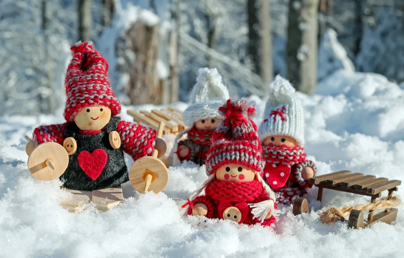 Photo wallpaper winter, snow, nature, holiday, toys, new year