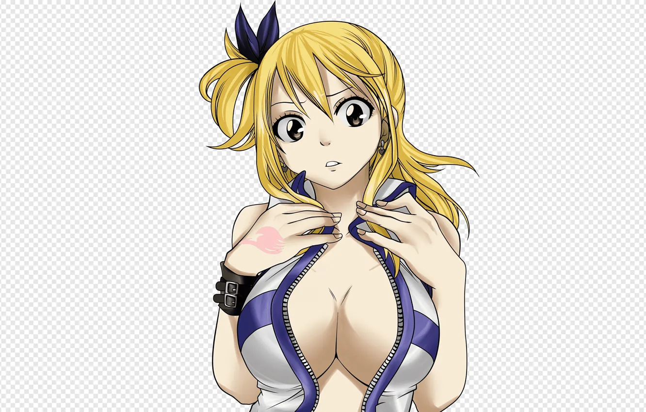 Photo wallpaper girl, sexy, cleavage, long hair, brown eyes, boobs, anime, beautiful