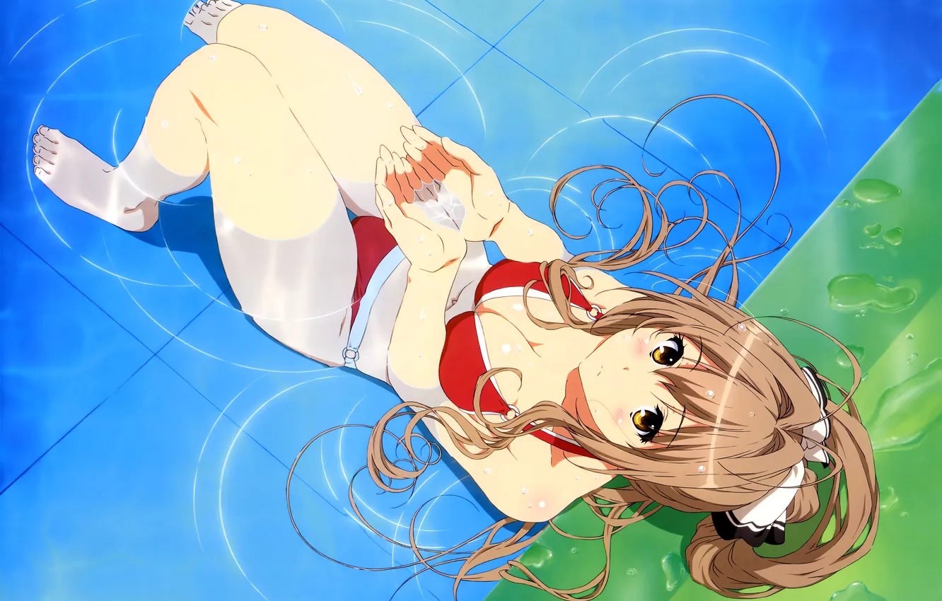 Photo wallpaper girl, sexy, wet, pool, cleavage, long hair, boobs, sexy girl