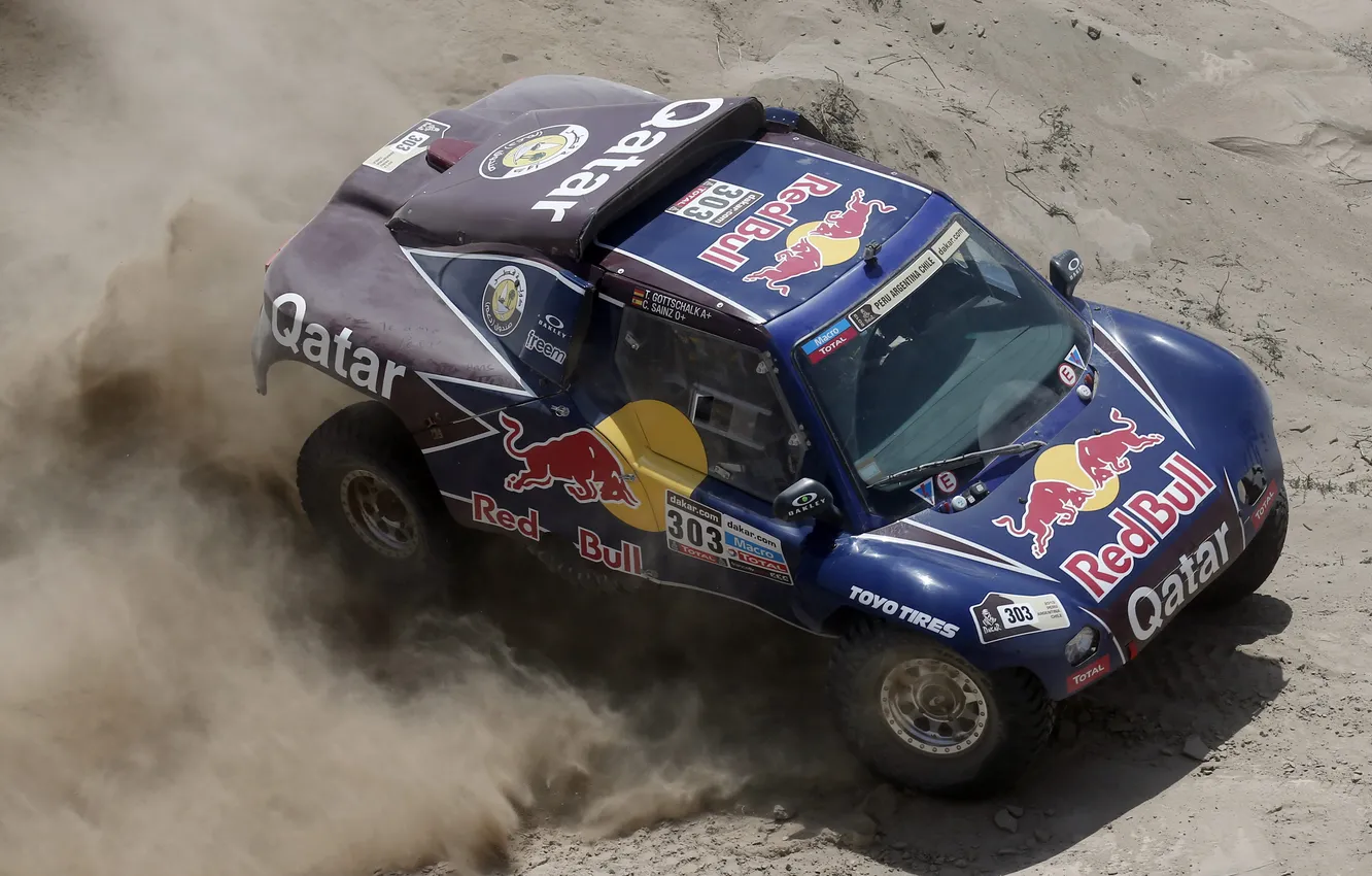 Photo wallpaper Sand, Blue, the hood, Desert, Race, Red Bull, Rally, Dakar