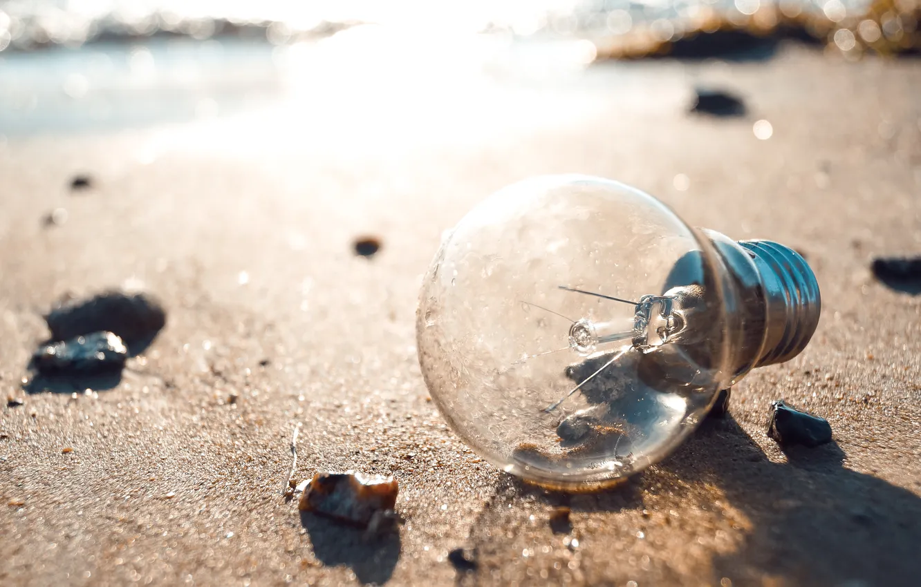 Photo wallpaper sand, wave, beach, water, light, shore, Light bulb, bokeh