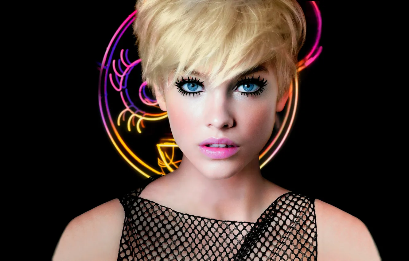 Photo wallpaper model, portrait, makeup, hairstyle, blonde, beauty, black background, Barbara Palvin