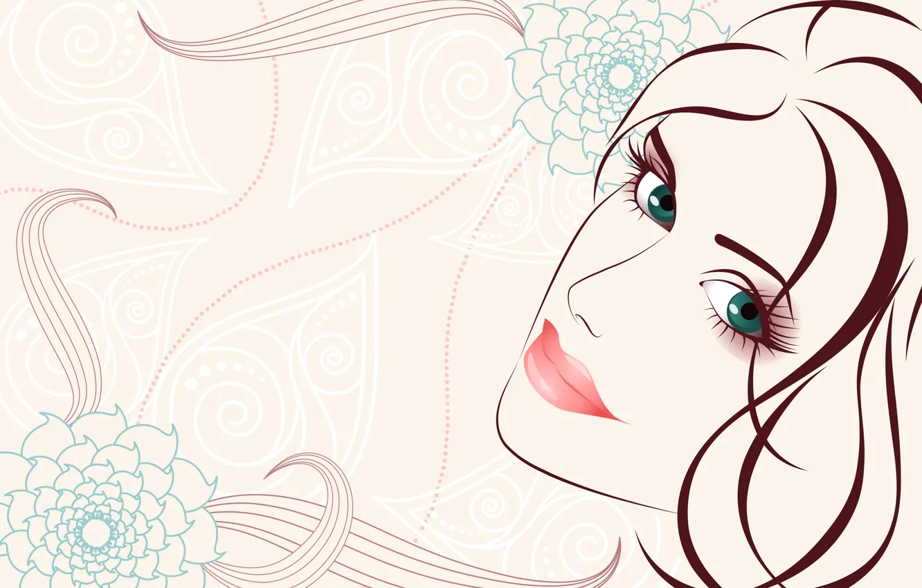 Photo wallpaper look, girl, flowers, face, hair, vector