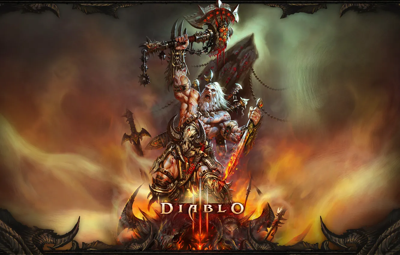 Photo wallpaper sword, axe, Diablo 3, barbarian