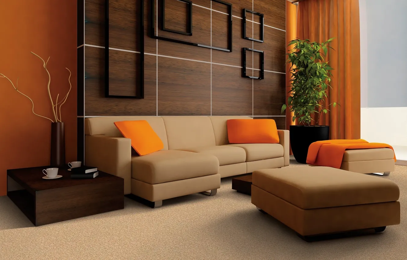 Photo wallpaper sofa, furniture, interior, pillow, living room, modern