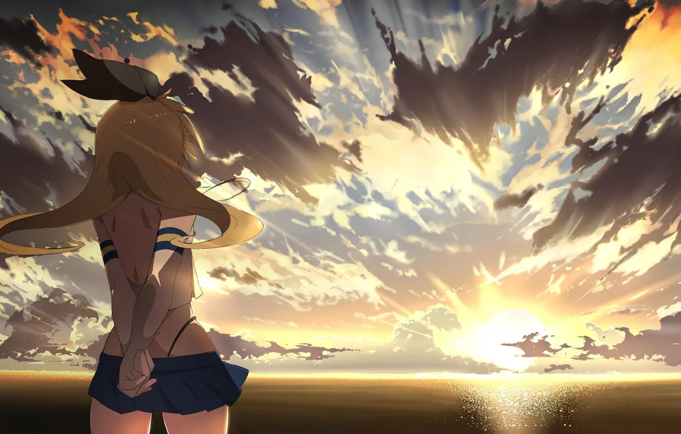Photo wallpaper sunset, beauty, girl, Kantai Collection, Naval Collection