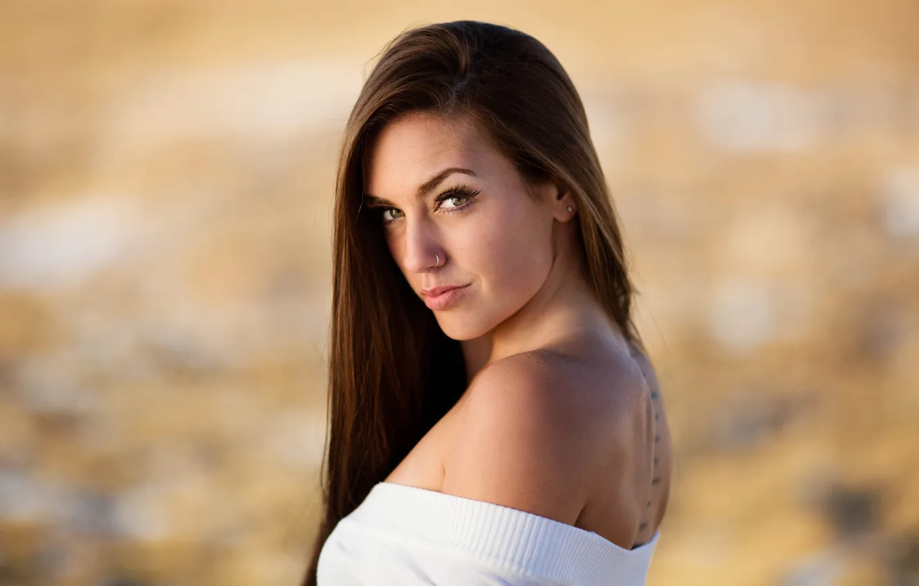 Photo wallpaper look, girl, the sun, background, model, portrait, makeup, tattoo