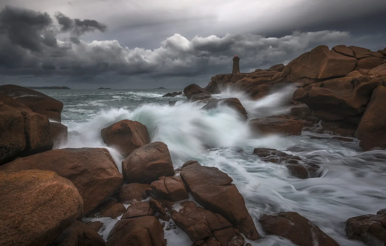 Photo wallpaper rocks, coast, lighthouse