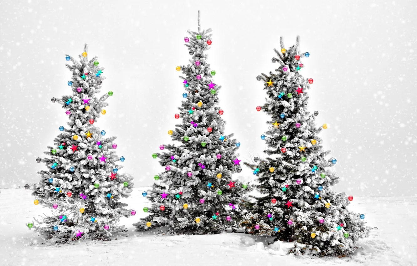Photo wallpaper winter, balls, New year, Christmas, New Year, Tree