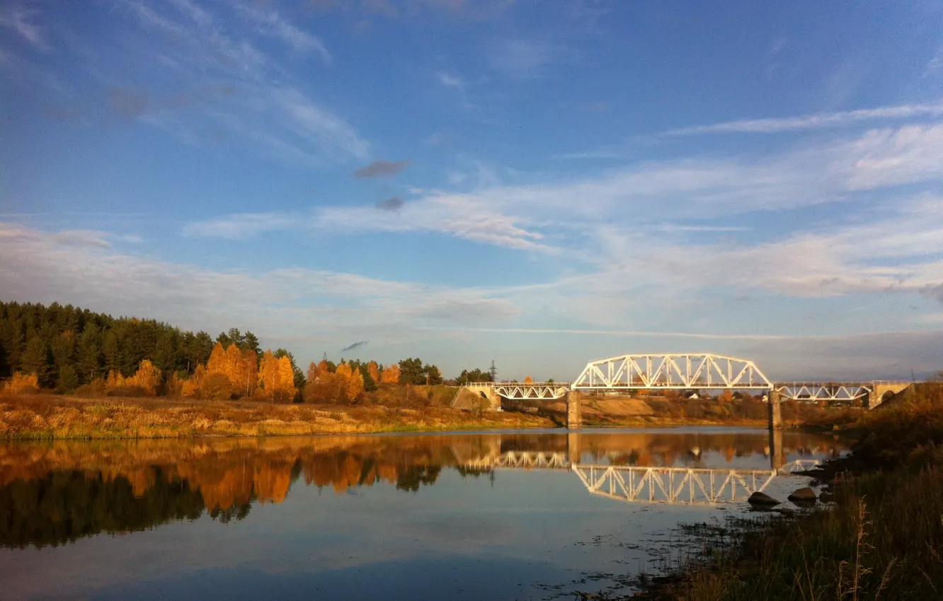 Photo wallpaper autumn, bridge, river