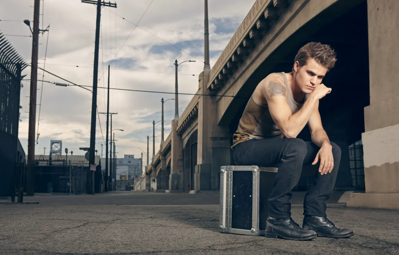 Photo wallpaper photo, clothing, roses, advertising, tattoo, actor, Paul Wesley, Paul Wesley