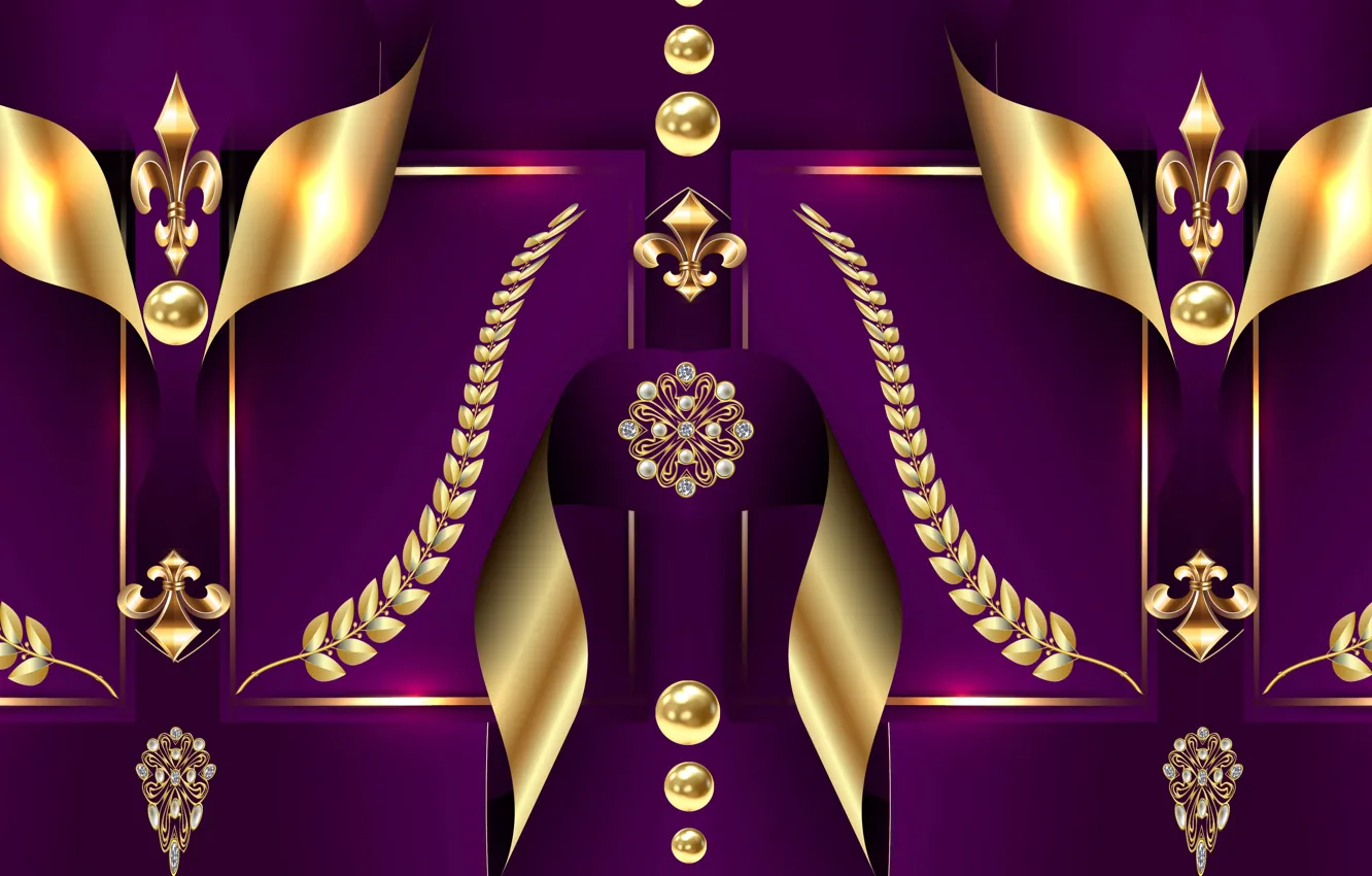 Photo wallpaper gold, design, pattern, purple background