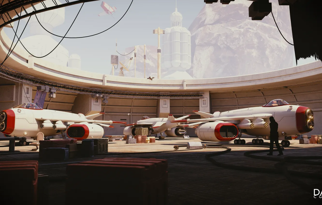 Photo wallpaper mountains, construction, box, camera, The Baron's Hangar