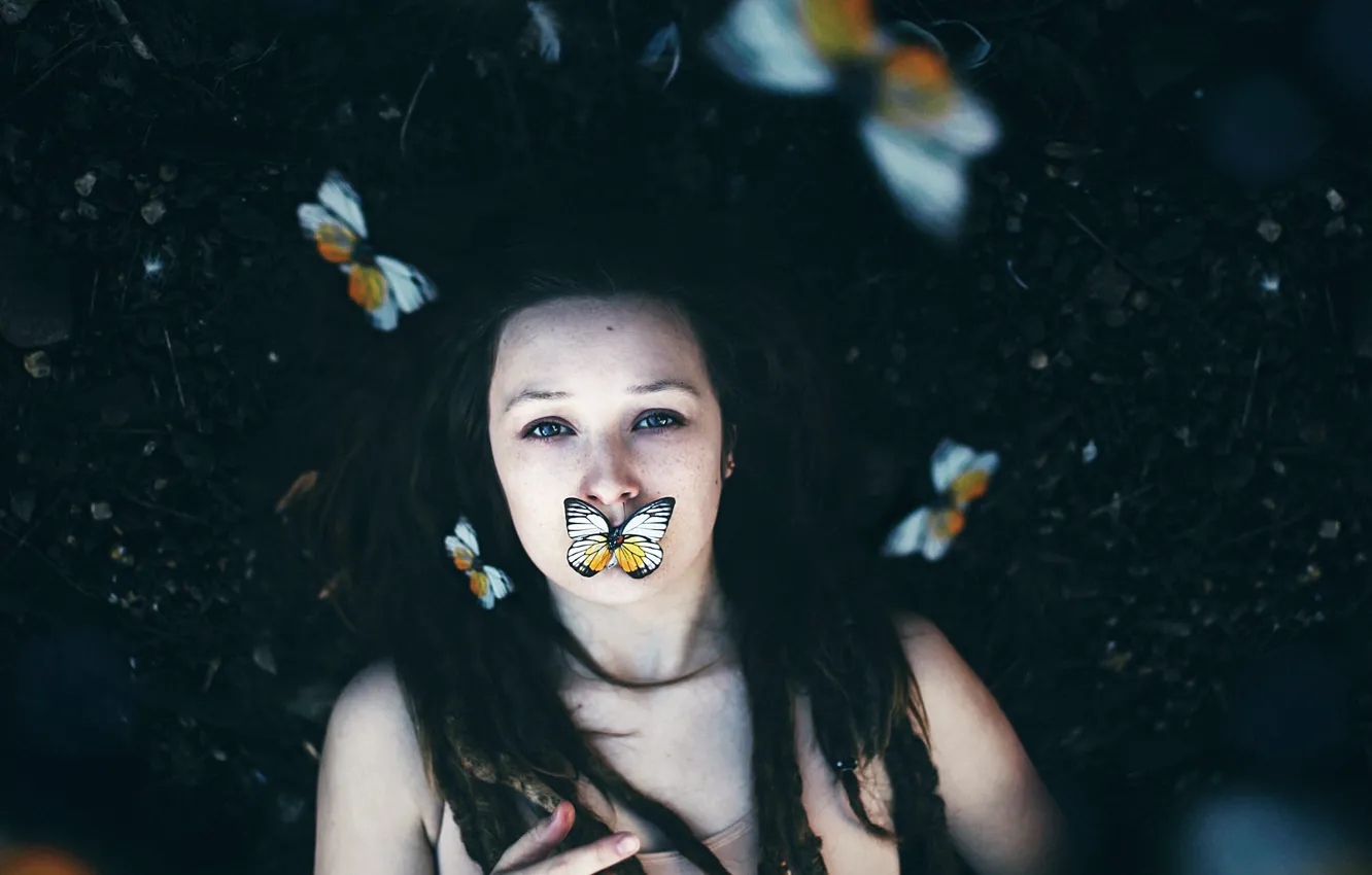 Photo wallpaper girl, butterfly, Amy Spanos