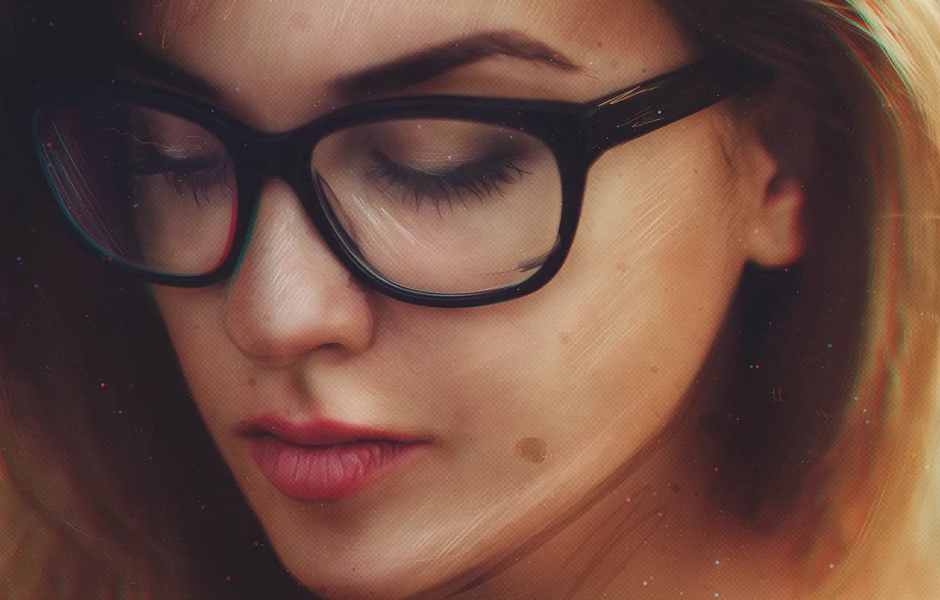 Photo wallpaper girl, face, hair, art, glasses