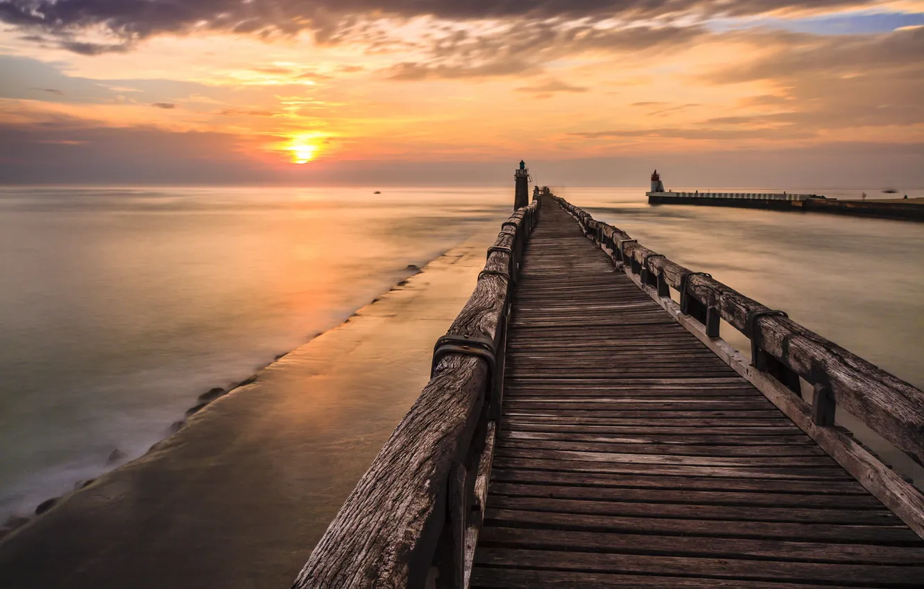 Photo wallpaper sunset, Capbreton, estacade