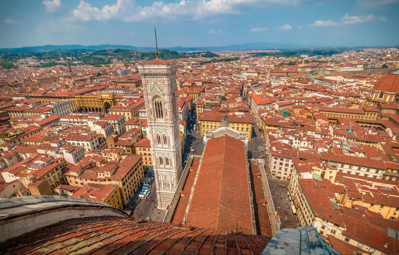 Photo wallpaper home, Italy, panorama, Florence, Giotto's bell tower, the view from the dome of the Cathedral …