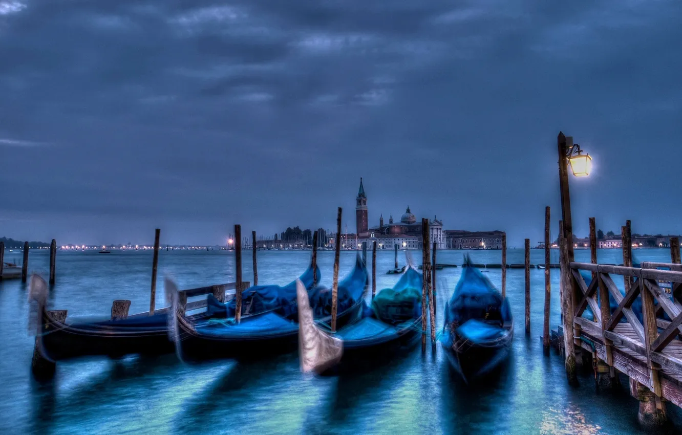 Photo wallpaper sea, night, the city, Marina, the evening, Italy, Venice, channel
