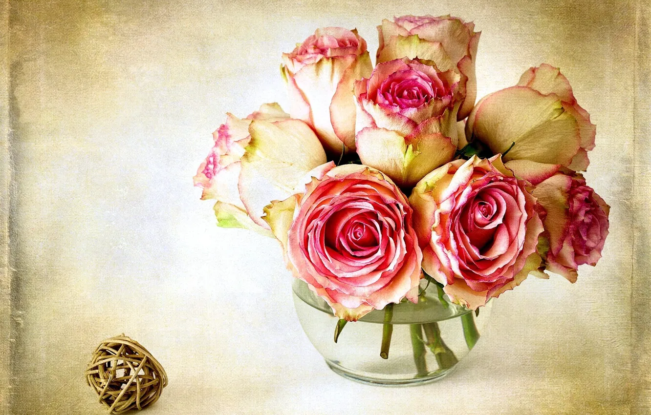 Photo wallpaper flower, flowers, pink, rose, color, roses, vase, pink