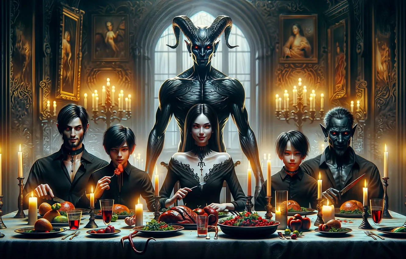 Photo wallpaper candles, family, the demon, dinner