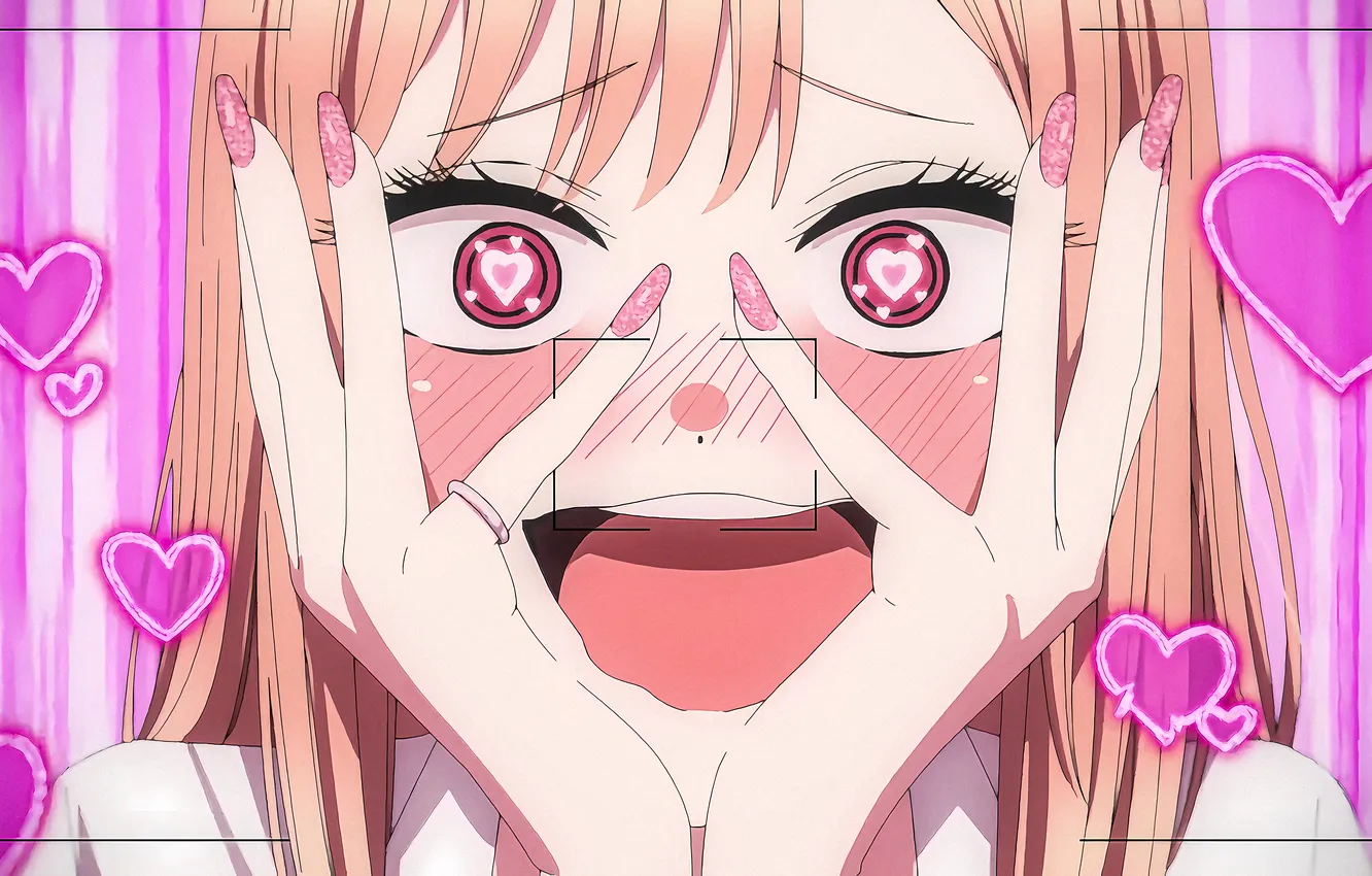 Photo wallpaper girl, smile, surprise, anime, t-shirt, beautiful, anime, high quality