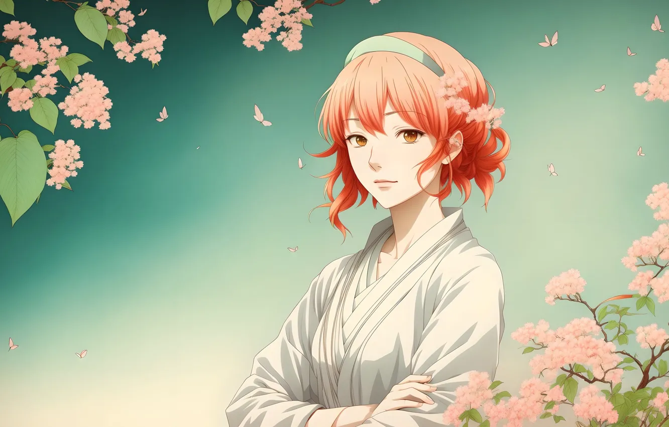 Photo wallpaper girl, fantasy, anime, art, sakura, digital art, fantasy art, Illustration