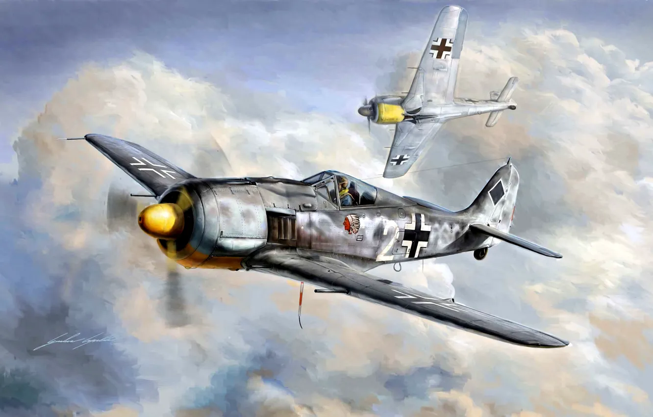 Photo wallpaper Germany, Air force, WW2, Fighter, Shrike, Focke -Wulf, Fw.190A-8, JG54