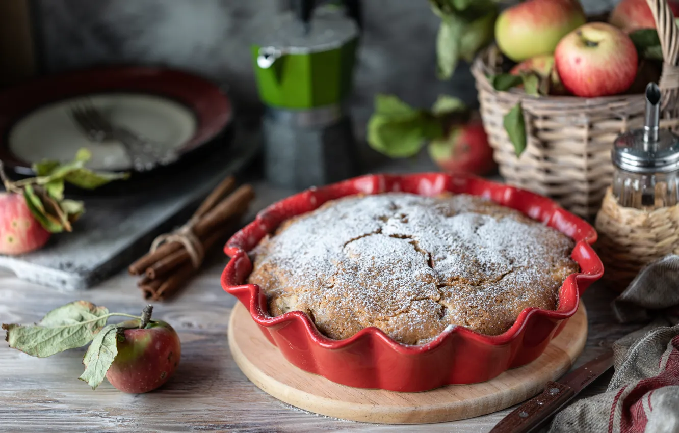 Photo wallpaper red, apples, cinnamon, dessert, Apple pie, Karina Klachuk