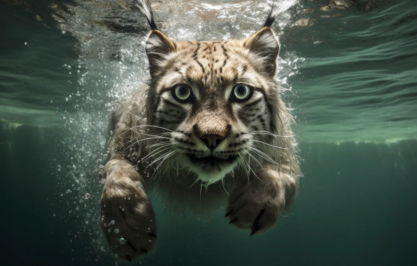 Photo wallpaper bathing, lynx, AI art, neural network