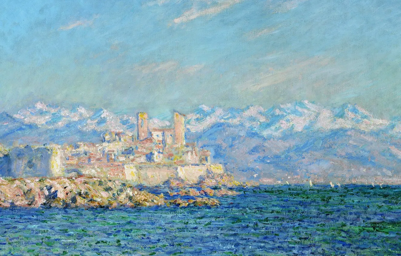 Photo wallpaper sea, snow, landscape, mountains, picture, painting, Claude Monet