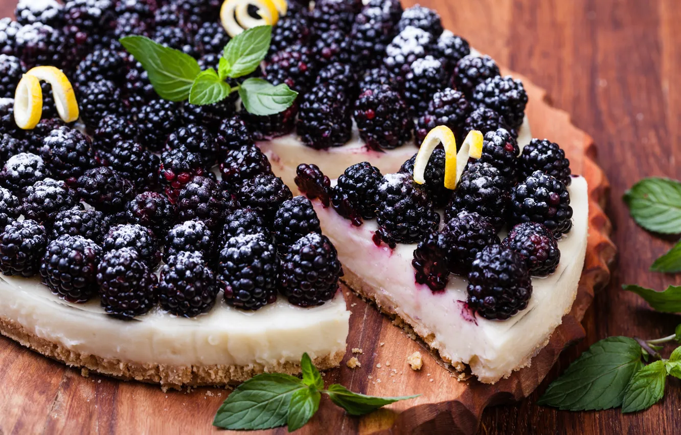 Photo wallpaper cake, mint, cream, dessert, BlackBerry, sweet