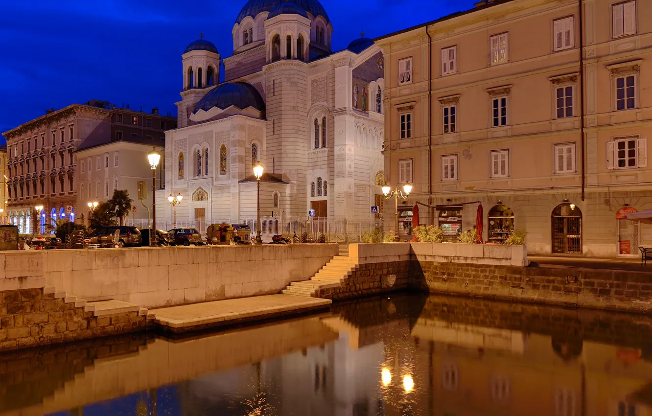 Photo wallpaper night, Italy, Cathedral, Trieste