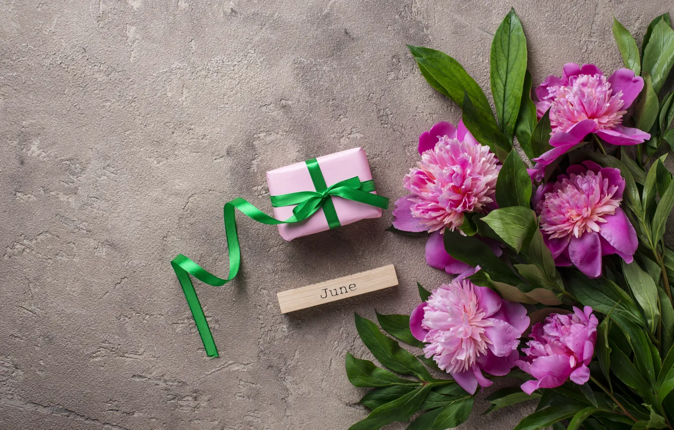 Photo wallpaper flowers, gift, pink, pink, flowers, peonies, peonies, gift box
