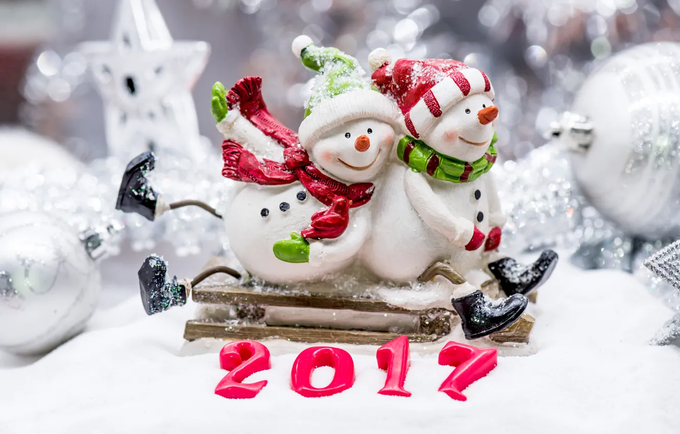 Photo wallpaper new year, Christmas, snowman, winter, snow, merry christmas, snowman, 2017