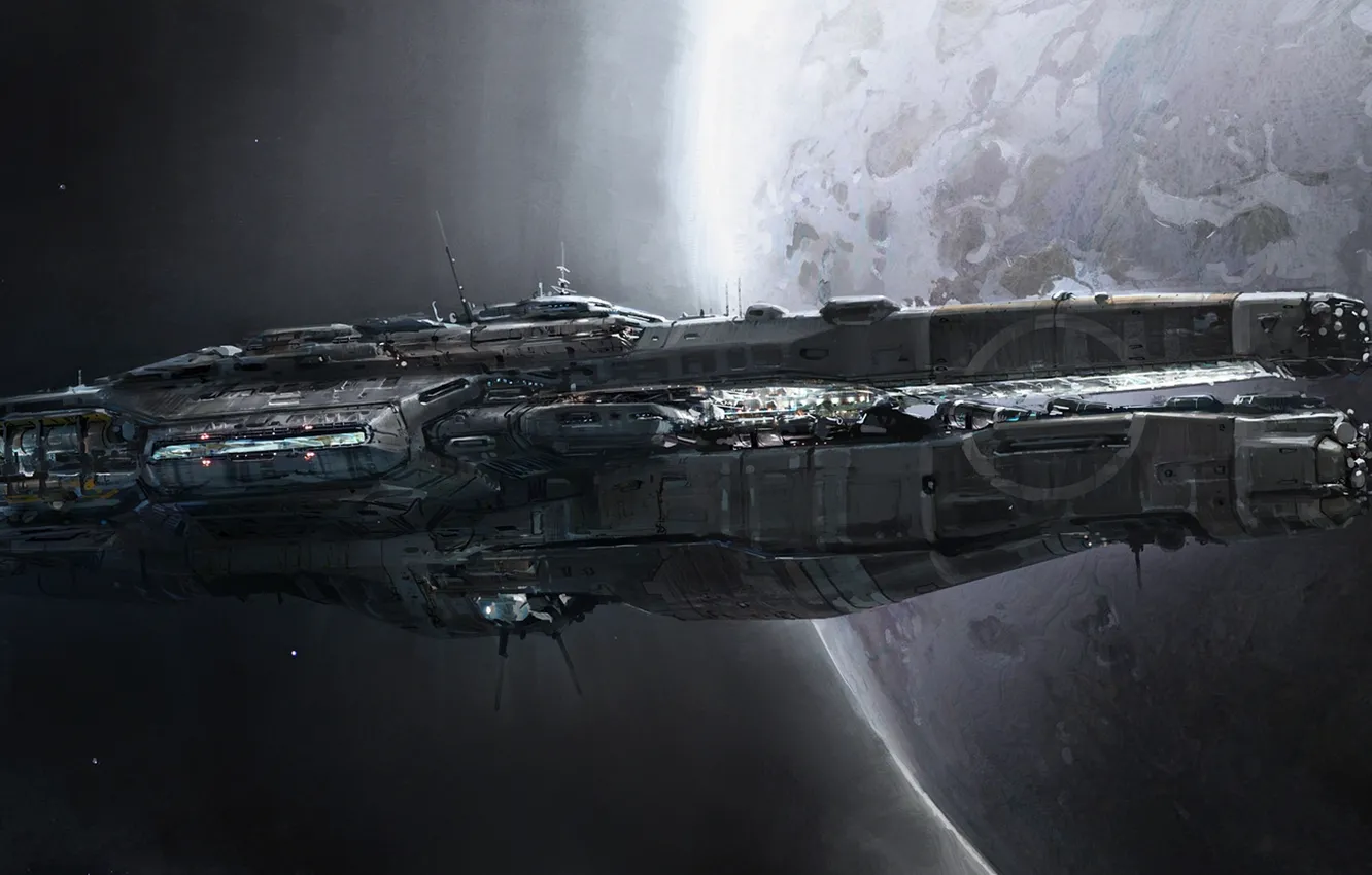 Photo wallpaper stars, lights, planet, antenna, spaceship, gateway