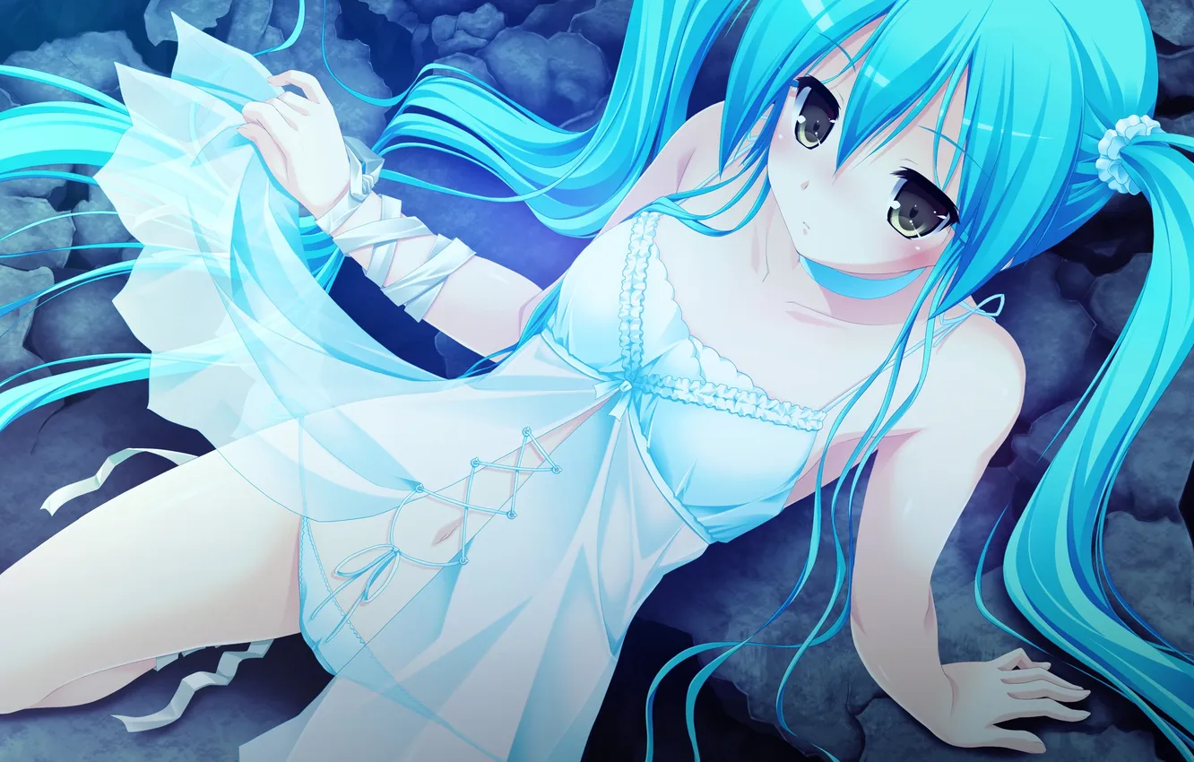 Photo wallpaper look, girl, pose, stones, art, makita maki, gensou no idea, kokoro